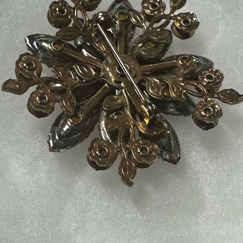 Vintage Amber Crystal Floral Brooch 1950s - Picture 12 of 16